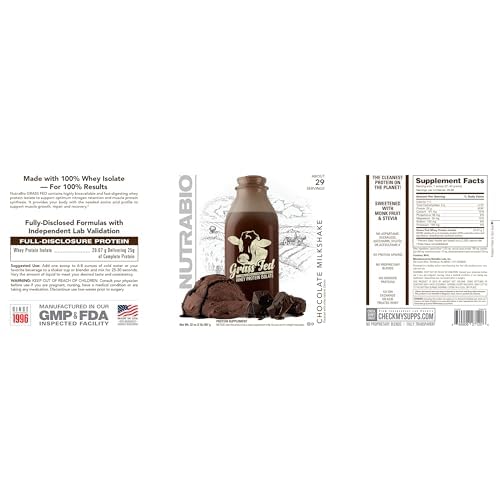 NutraBio Grass Fed Whey Isolate Protein Powder - 25G of Protein Per Scoop - Sugar Free Natural Lean Muscle Protein Supplement - Chocolate Mikshake - 2 Pounds, 29 Servings.