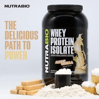 NutraBio Whey Protein Isolate Powder Supplement – 25g of Protein Per Scoop with Complete Amino Acid Profile - Soy and Gluten Free Protein Powder - Zero Fillers and Non-GMO - Alpine Vanilla - 2 Lbs