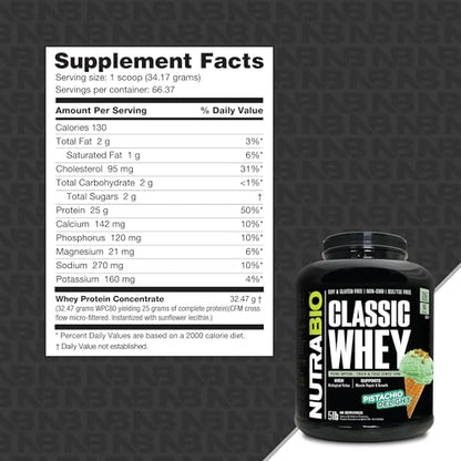 NutraBio Classic Whey Protein Powder- 25G of Protein Per Scoop - Ice Cream Cookie Dream, 2 Pounds