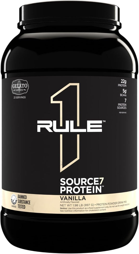 Source 7 Protein – Gelato-Inspired Flavors, Velvety Smooth Texture, 22g Sustained Protein with 10g EAAs from 7 Premium Sources (2 Pounds*, Vanilla)