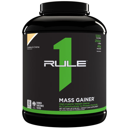 Rule One Proteins, R1 Mass Gainer - Vanilla Crème, High-Calorie Weight Gain Formula with 1,220+ Calories, 250g+ Complex Carb Blend, 40g All-Whey Protein, 8g Fat Per Serving, 6 Pounds, 8 Servings