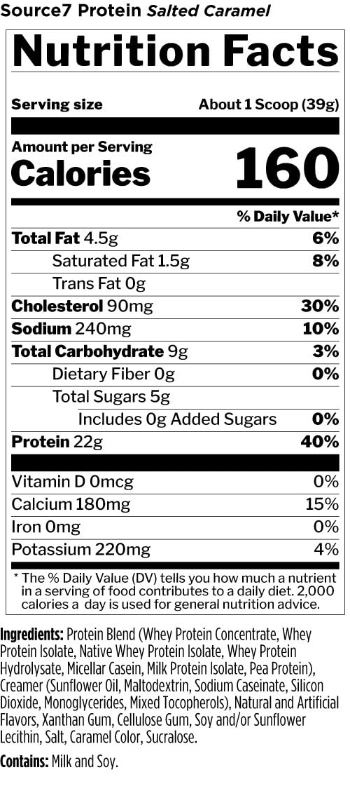 Source 7 Protein – Gelato-Inspired Flavors, Velvety Smooth Texture, 22g Sustained Protein with 10g EAAs from 7 Premium Sources (2 Pounds*, Vanilla)