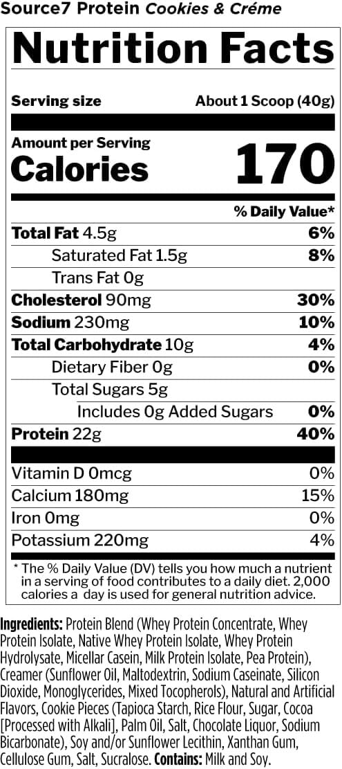 Source 7 Protein – Gelato-Inspired Flavors, Velvety Smooth Texture, 22g Sustained Protein with 10g EAAs from 7 Premium Sources (2 Pounds*, Vanilla)