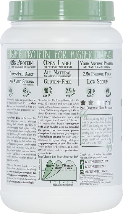 Body Nutrition Trutein Naturals, Whey, Casein & Egg White Protein Powder Without Artificial Sweeteners, Gluten-Free Keto Protein Powder, Post-Workout Meal Replacement Shake, Cinnabun, 4 lb