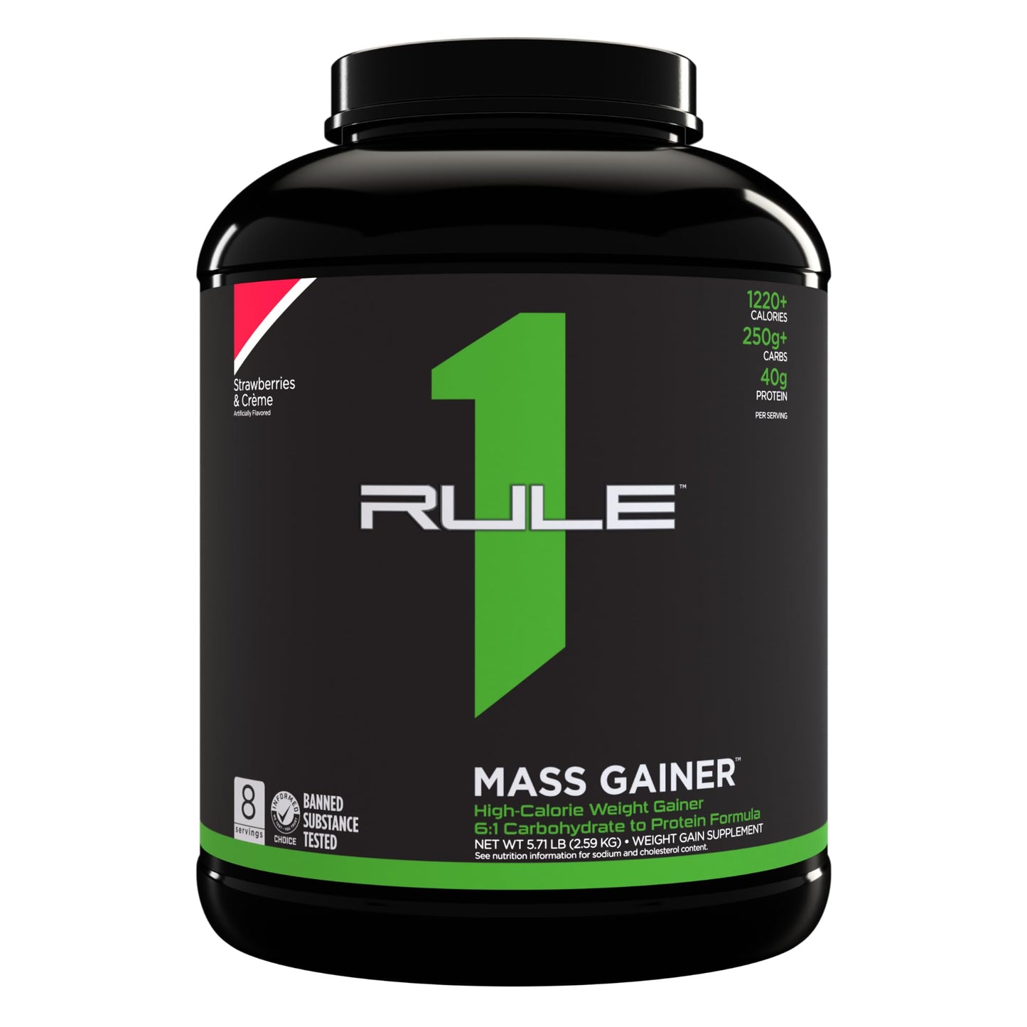 Rule One Proteins, R1 Mass Gainer - Vanilla Crème, High-Calorie Weight Gain Formula with 1,220+ Calories, 250g+ Complex Carb Blend, 40g All-Whey Protein, 8g Fat Per Serving, 6 Pounds, 8 Servings