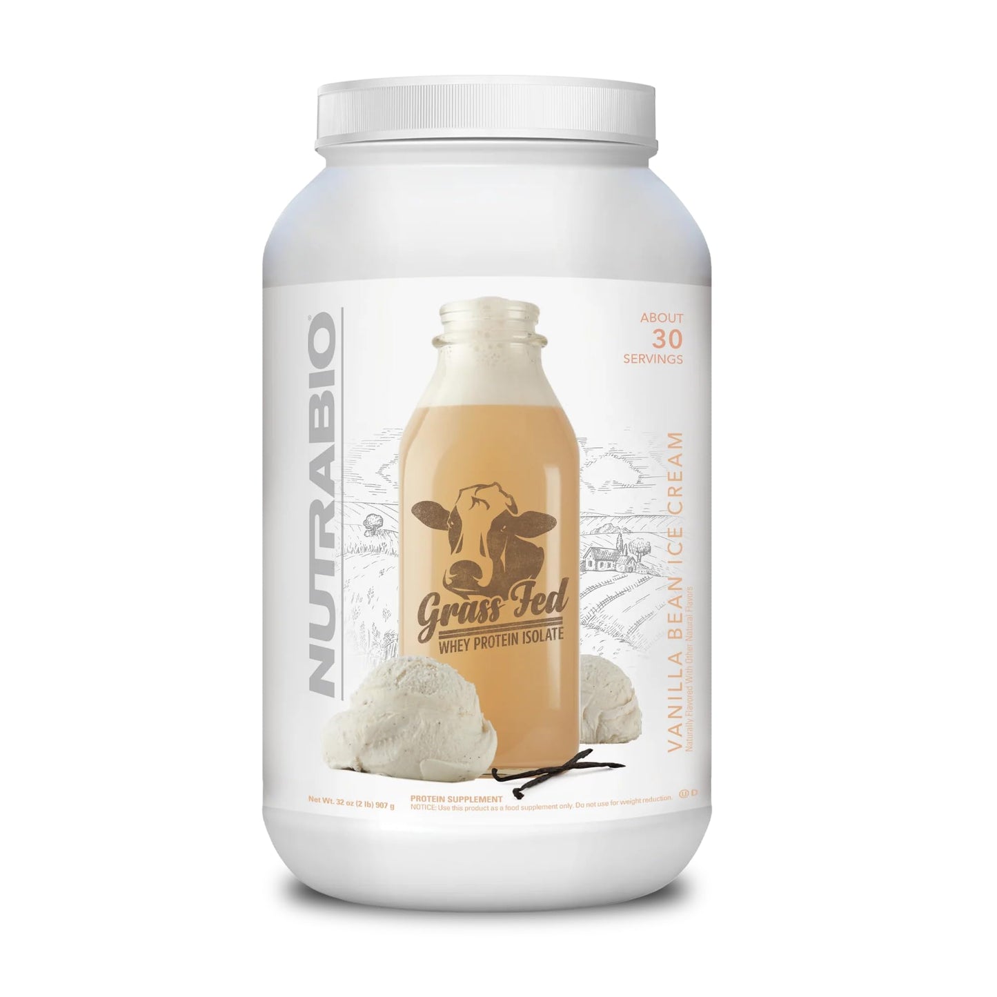 NutraBio Grass Fed Whey Isolate Protein Powder - 25G of Protein Per Scoop - Sugar Free Natural Lean Muscle Protein Supplement - Chocolate Mikshake - 2 Pounds, 29 Servings.