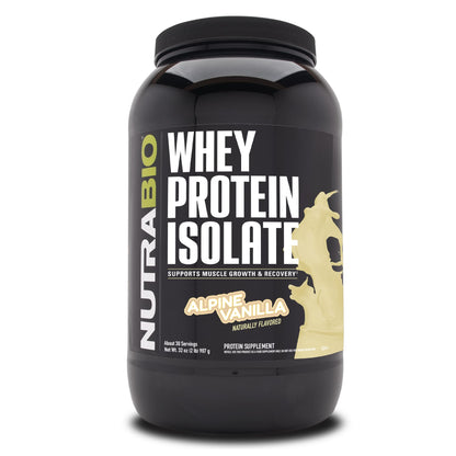 NutraBio Whey Protein Isolate Powder Supplement – 25g of Protein Per Scoop with Complete Amino Acid Profile - Soy and Gluten Free Protein Powder - Zero Fillers and Non-GMO - Alpine Vanilla - 2 Lbs