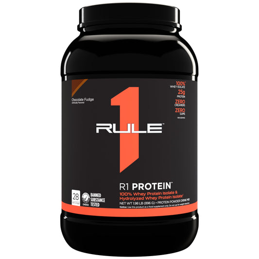 Rule One Proteins R1 Protein - 25g Fast-Acting, Super-Pure 100% Isolate and Hydrolysate Protein Powder with 6g BCAAs (2 Pounds*, Chocolate Fudge)