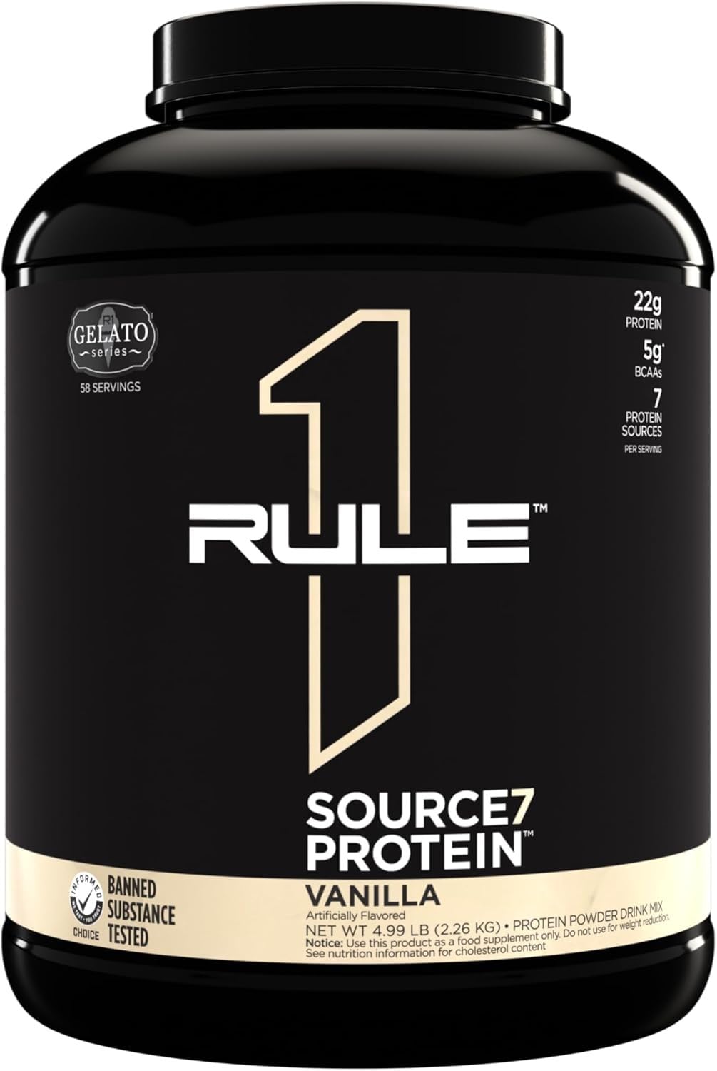 Source 7 Protein – Gelato-Inspired Flavors, Velvety Smooth Texture, 22g Sustained Protein with 10g EAAs from 7 Premium Sources (2 Pounds*, Vanilla)