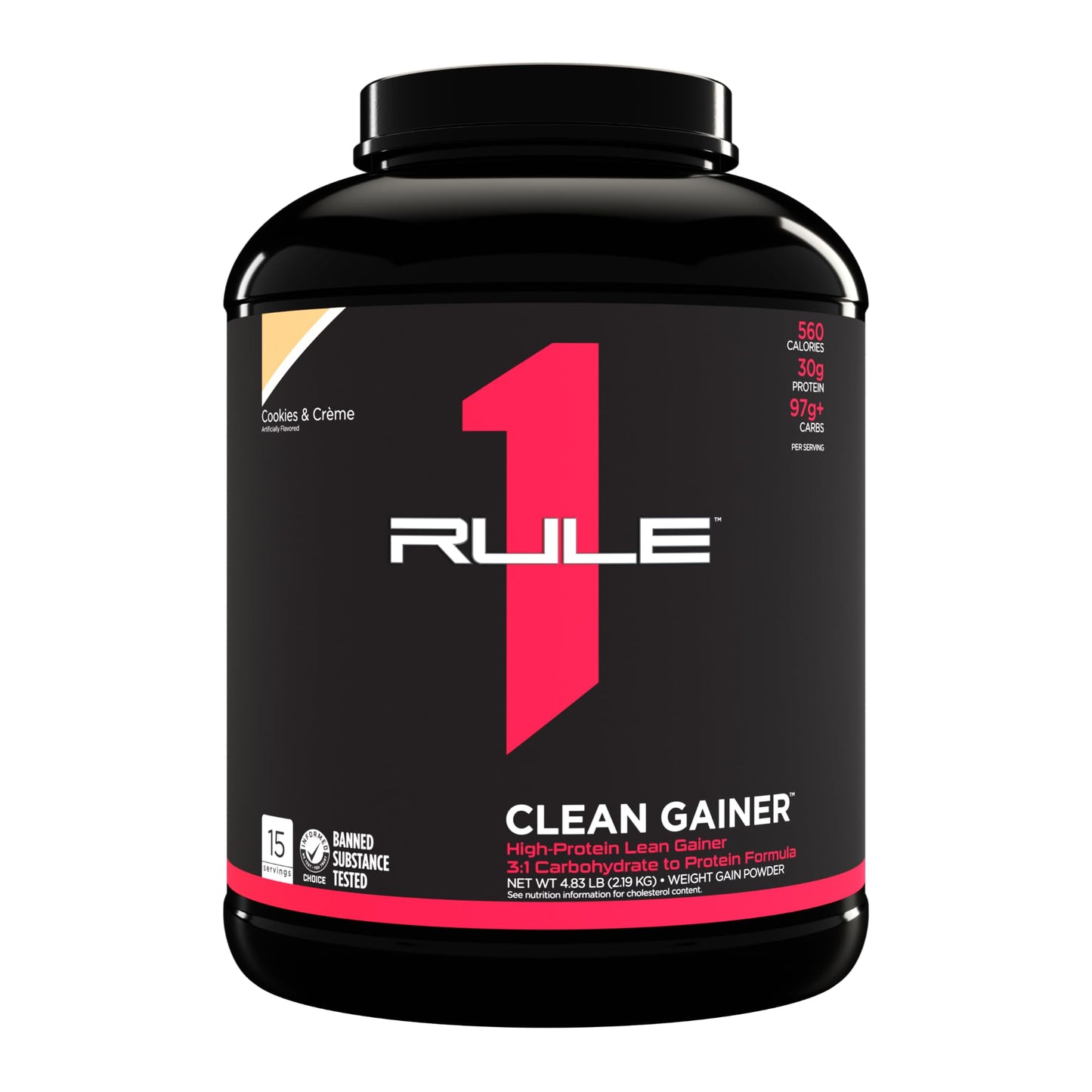 Rule One Proteins, R1 Clean Gainer - High-Protein Lean Gain Formula with 560 Calories, 30g of Full-Spectrum Protein, Over 90g Carbs, Under 6g of Fat (15 Servings, Vanilla Crème)