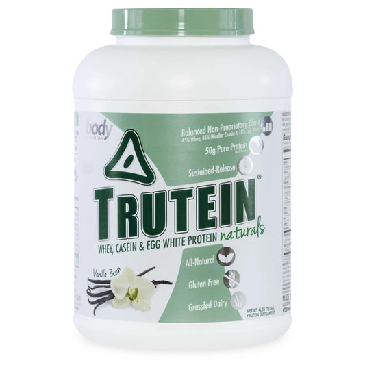 Body Nutrition Trutein Naturals, Whey, Casein & Egg White Protein Powder Without Artificial Sweeteners, Gluten-Free Keto Protein Powder, Post-Workout Meal Replacement Shake, Vanilla Bean, 4 lb