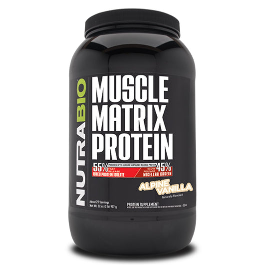 NutraBio Muscle Matrix Protein Powder - 25g of Protein Per Scoop - Whey Isolate and Micellar Casein Combo for Fast and Slow Release - Vanilla - 2 Pounds, 28 Servings