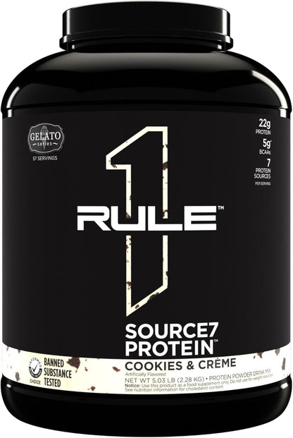 Source 7 Protein – Gelato-Inspired Flavors, Velvety Smooth Texture, 22g Sustained Protein with 10g EAAs from 7 Premium Sources (2 Pounds*, Vanilla)