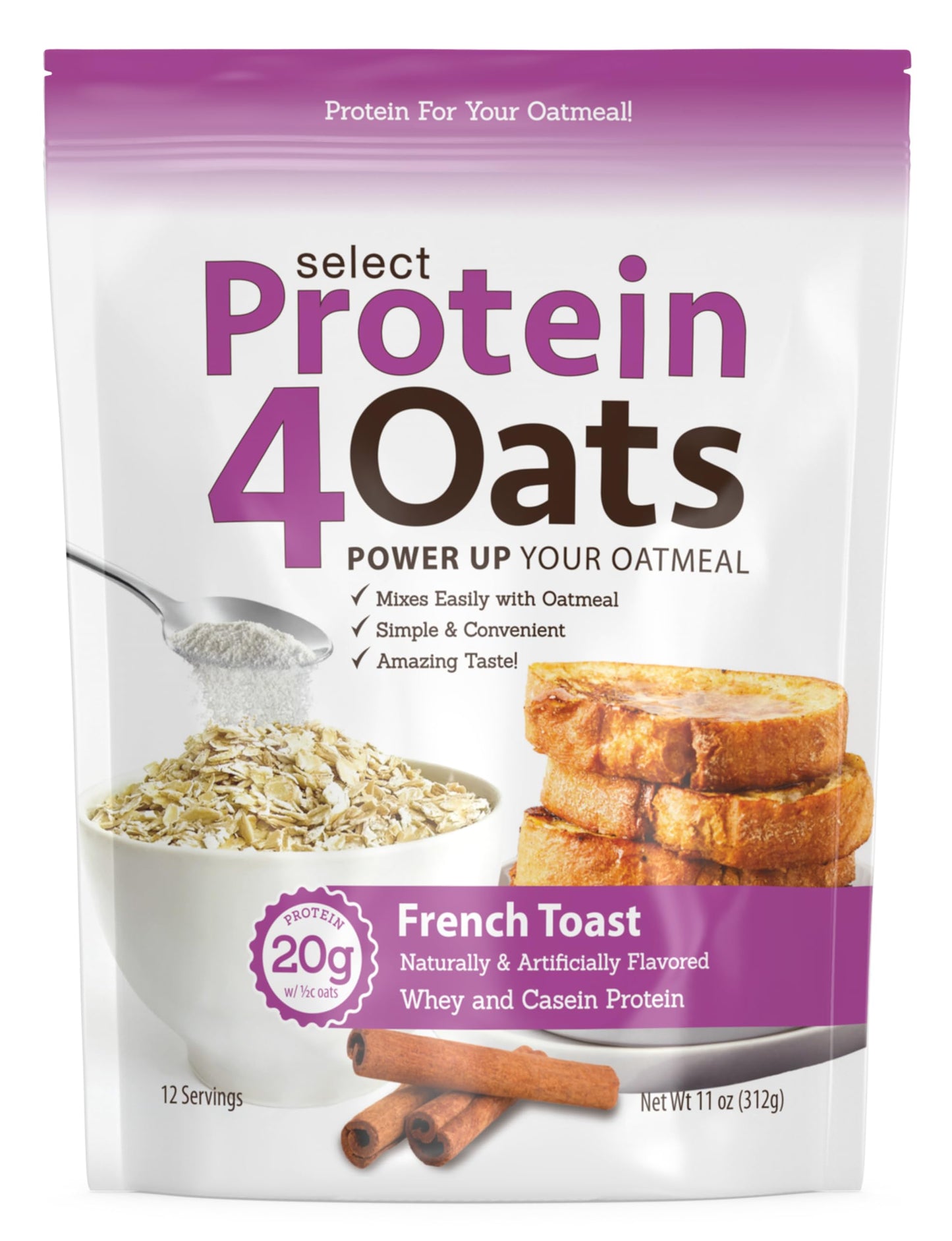 PEScience Select Protein4Oats, Maple and Brown Sugar, 12 Serving, Whey and Casein Blend for Oats and Oatmeal