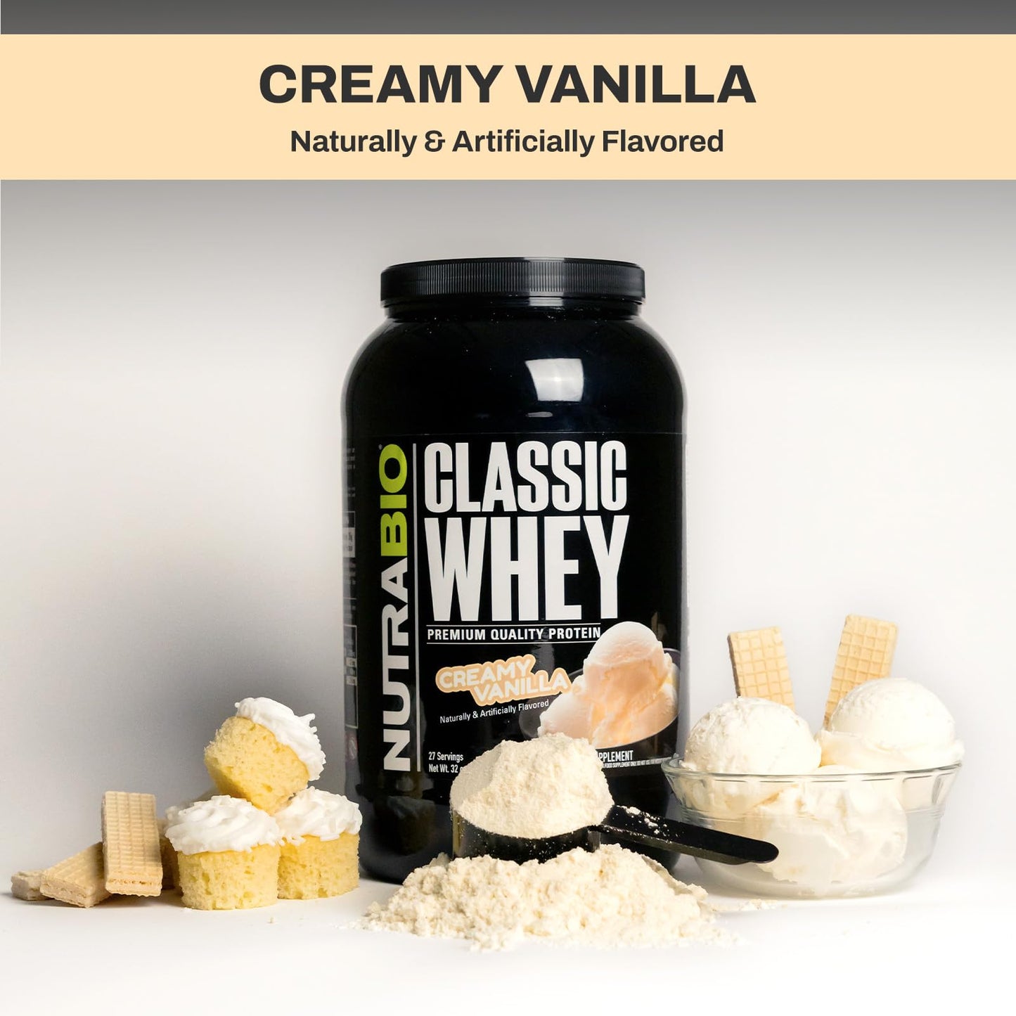 NutraBio Classic Whey Protein Powder- 25G of Protein Per Scoop - Ice Cream Cookie Dream, 2 Pounds