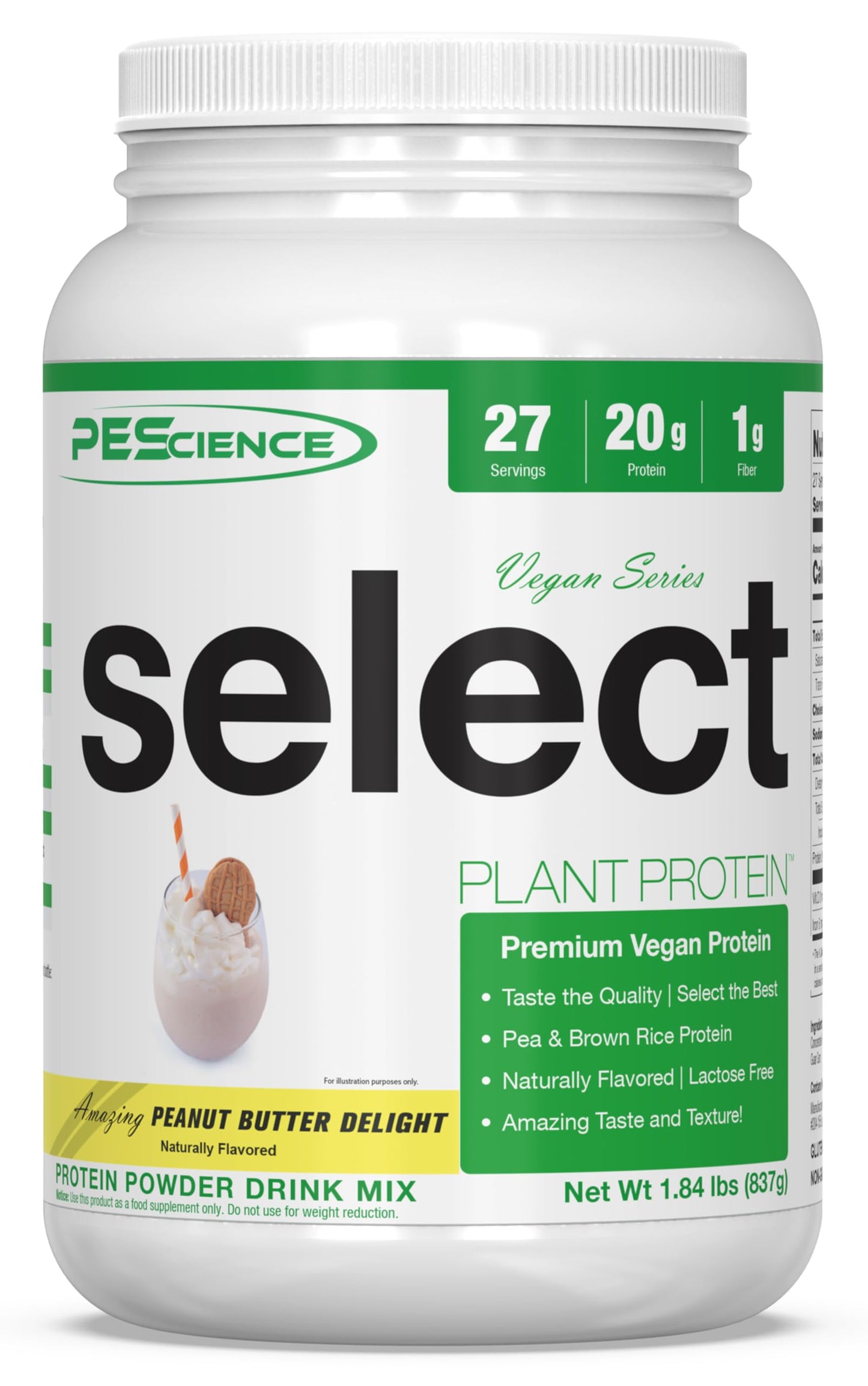 PEScience Select Vegan Plant Based Protein Powder, Vanilla, 27 Serving, Premium Pea and Brown Rice Blend