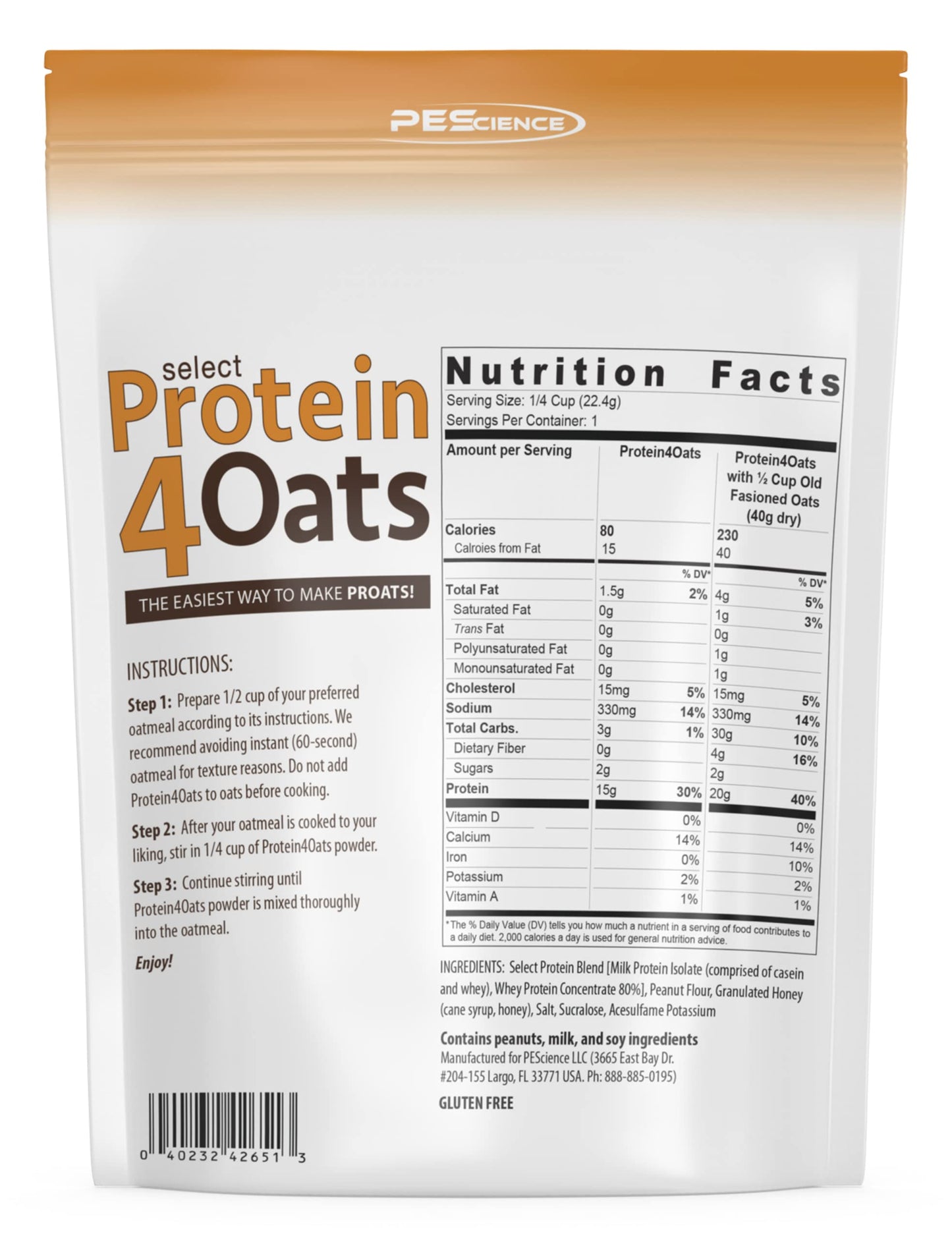 PEScience Select Protein4Oats, Maple and Brown Sugar, 12 Serving, Whey and Casein Blend for Oats and Oatmeal