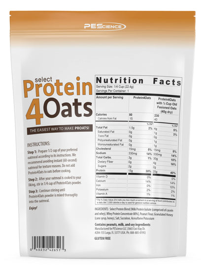 PEScience Select Protein4Oats, Maple and Brown Sugar, 12 Serving, Whey and Casein Blend for Oats and Oatmeal