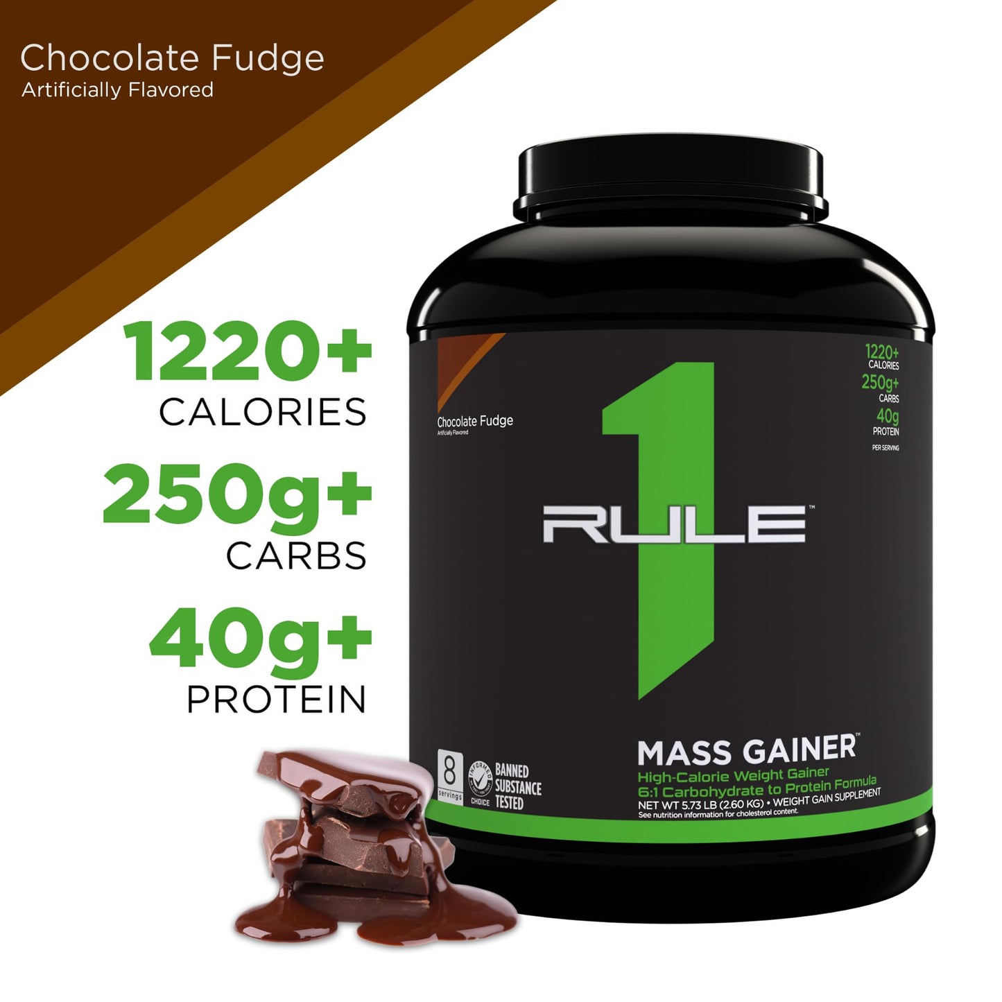 Rule One Proteins, R1 Mass Gainer - Vanilla Crème, High-Calorie Weight Gain Formula with 1,220+ Calories, 250g+ Complex Carb Blend, 40g All-Whey Protein, 8g Fat Per Serving, 6 Pounds, 8 Servings