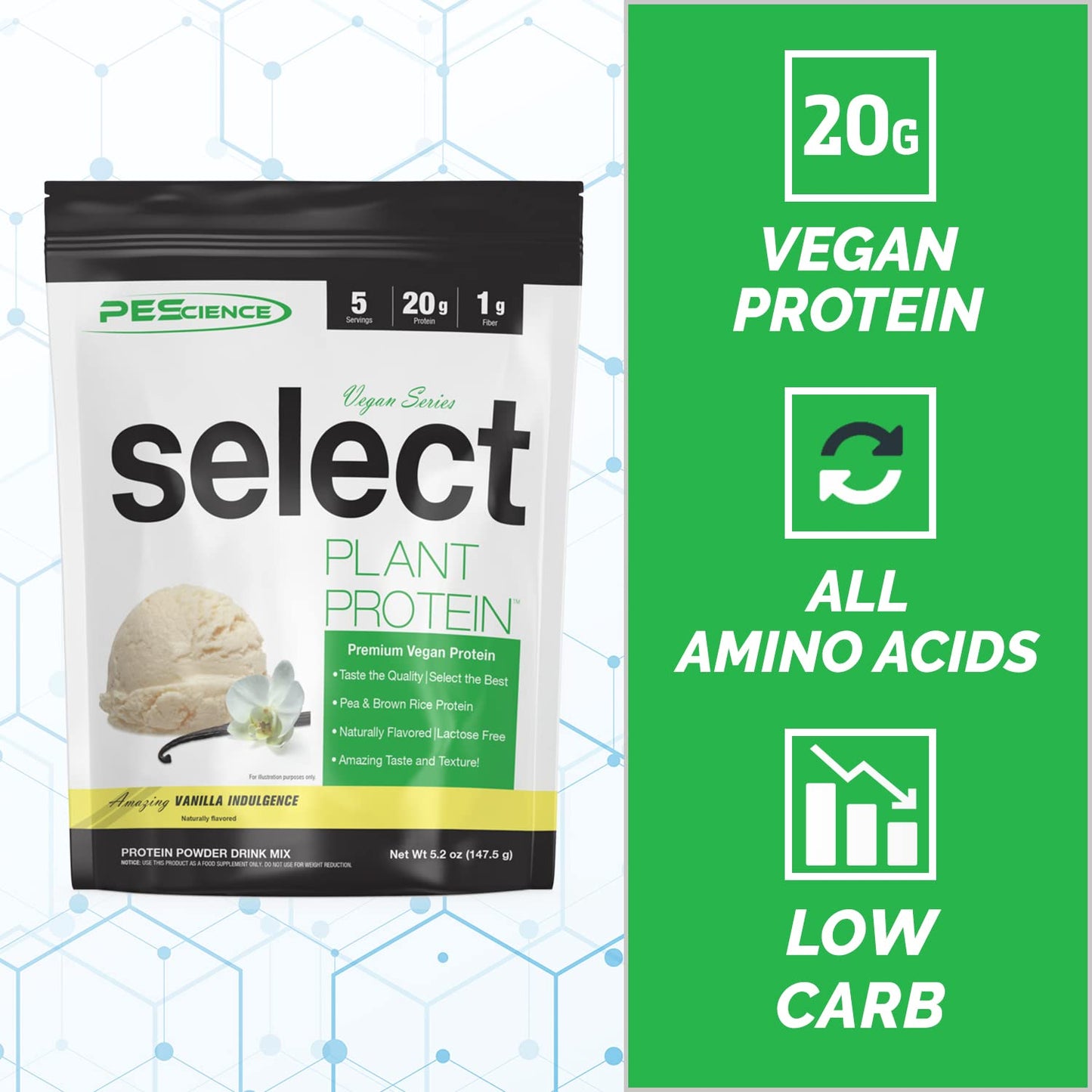 PEScience Select Vegan Plant Based Protein Powder, Vanilla, 27 Serving, Premium Pea and Brown Rice Blend