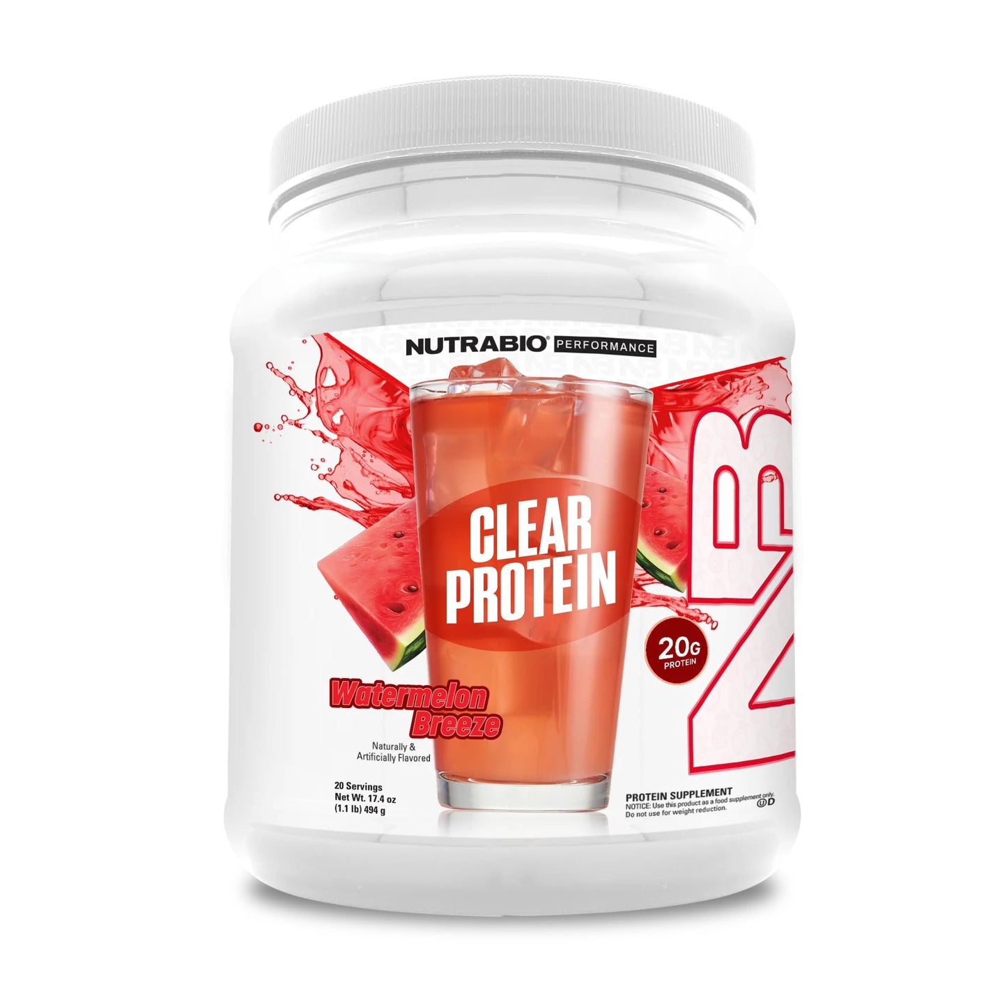 NutraBio Clear Whey Isolate Protein Powder, Delicious & Refreshing Fruit Flavors, Protein Juice, No Milky Taste, No Foam, Zero Sugar, Watermelon Breeze, 20 Servings