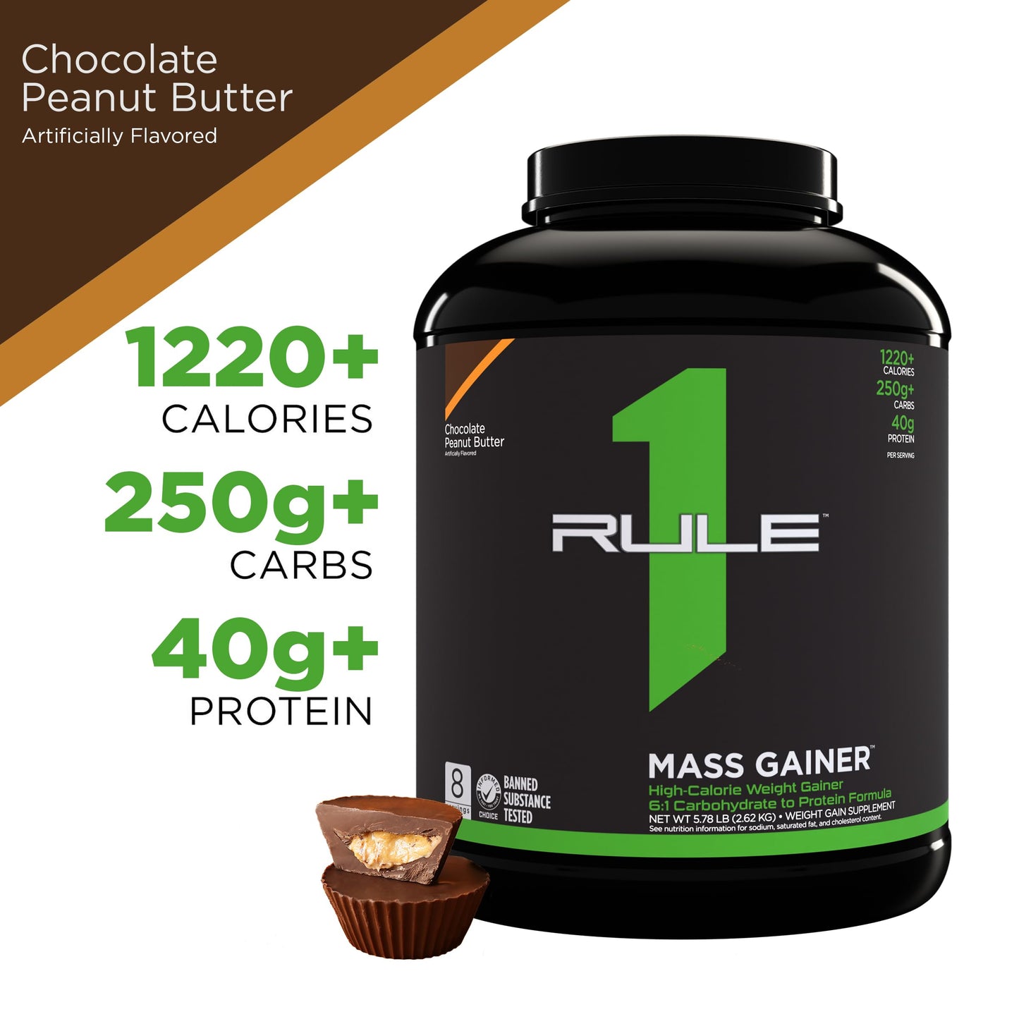 Rule One Proteins, R1 Mass Gainer - Vanilla Crème, High-Calorie Weight Gain Formula with 1,220+ Calories, 250g+ Complex Carb Blend, 40g All-Whey Protein, 8g Fat Per Serving, 6 Pounds, 8 Servings