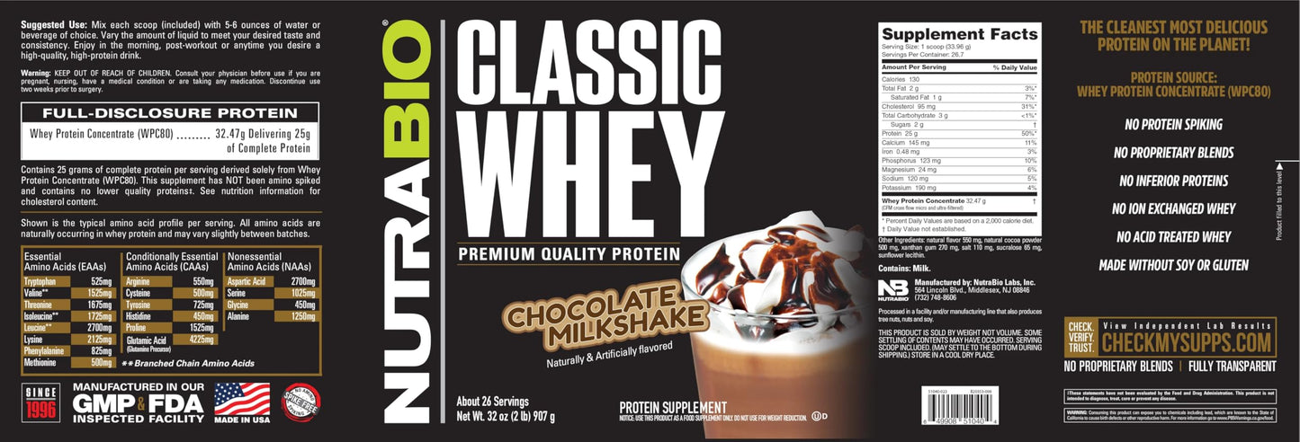 NutraBio Classic Whey Protein Powder- 25G of Protein Per Scoop - Ice Cream Cookie Dream, 2 Pounds