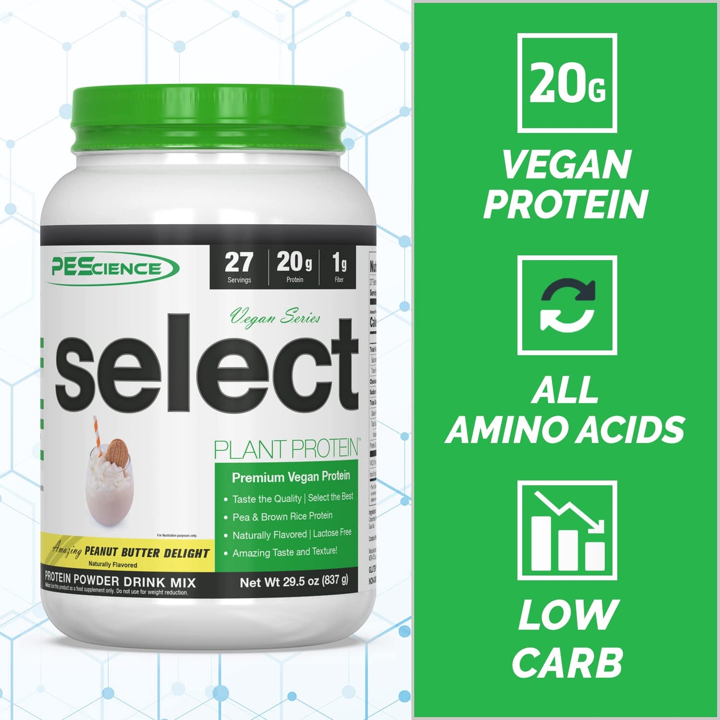 PEScience Select Vegan Plant Based Protein Powder, Vanilla, 27 Serving, Premium Pea and Brown Rice Blend