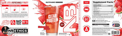 NutraBio Clear Whey Isolate Protein Powder, Delicious & Refreshing Fruit Flavors, Protein Juice, No Milky Taste, No Foam, Zero Sugar, Watermelon Breeze, 20 Servings