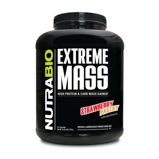 NutraBio Extreme Mass Gainer Protein Powder, 53G Protein, Clean Weight Gainer, Increase Muscle Mass, Full Spectrum Amino Acid - Strawberry Pastry, 6 Pound