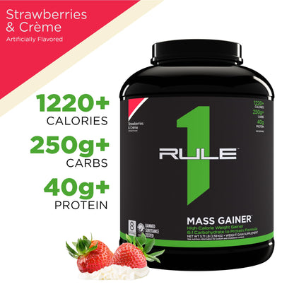 Rule One Proteins, R1 Mass Gainer - Vanilla Crème, High-Calorie Weight Gain Formula with 1,220+ Calories, 250g+ Complex Carb Blend, 40g All-Whey Protein, 8g Fat Per Serving, 6 Pounds, 8 Servings