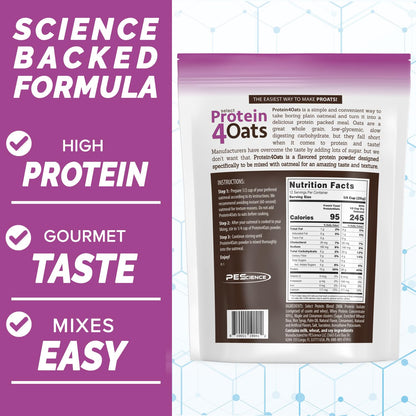 PEScience Select Protein4Oats, Maple and Brown Sugar, 12 Serving, Whey and Casein Blend for Oats and Oatmeal