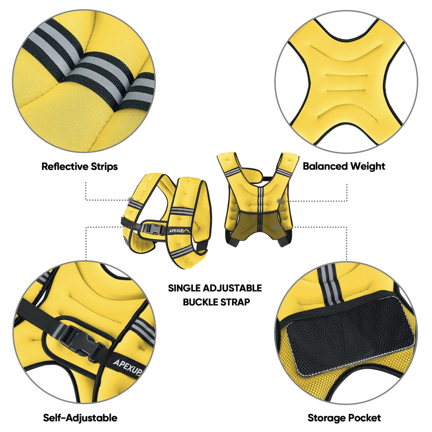 APEXUP Weighted Vest Men 5lbs/10lbs/15lbs/20lbs/25lbs/30lbs Weights with Reflective Stripe, Weighted vest for Women Workout Equipment for Strength Training Running