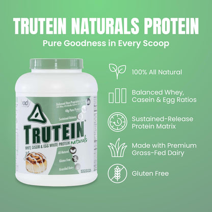 Body Nutrition Trutein Naturals, Whey, Casein & Egg White Protein Powder Without Artificial Sweeteners, Gluten-Free Keto Protein Powder, Post-Workout Meal Replacement Shake, Cinnabun, 4 lb