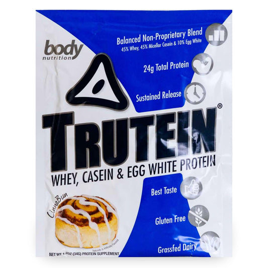 Body Nutrition Trutein High Protein Powder: 45% Whey, 45% Casein, 10% Egg White Protein Shake Mix, Gluten-Free, Low Sodium, Low Carb Protein Supplement Powder for Men & Women, Cinnabun, 34g Sample