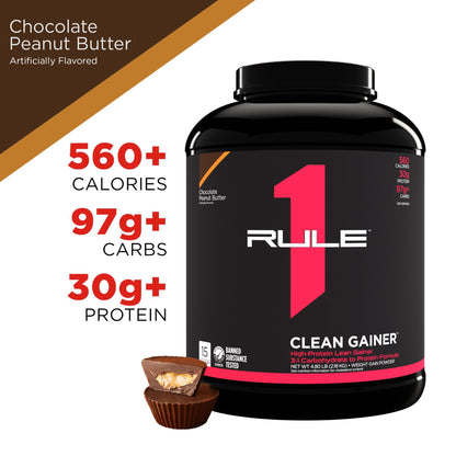 Rule One Proteins, R1 Clean Gainer - High-Protein Lean Gain Formula with 560 Calories, 30g of Full-Spectrum Protein, Over 90g Carbs, Under 6g of Fat (15 Servings, Vanilla Crème)