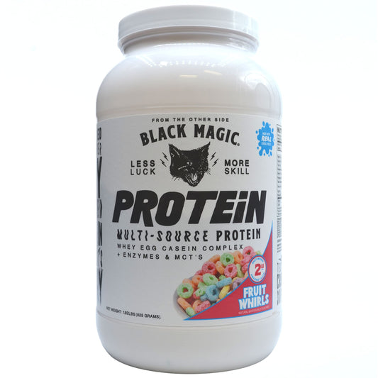 Magician Black Magic Multi-Source Protein - Whey, Egg, Casein Complex with Enzymes & MCT's - Keto, Low Sugar - Pre/Post Workout - Fruit Whirls Flavor - 24g Protein - 2 LB