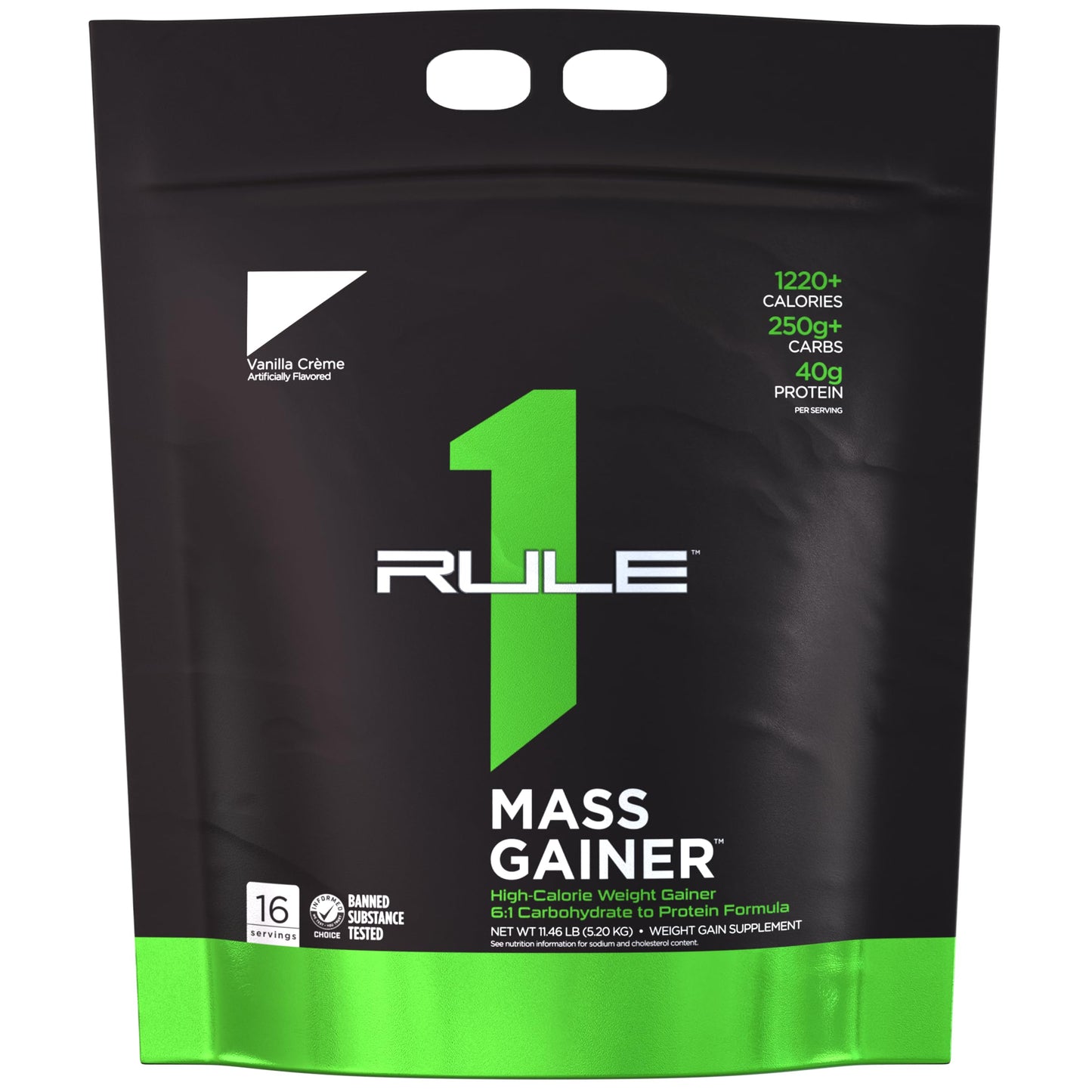 Rule One Proteins, R1 Mass Gainer - Vanilla Crème, High-Calorie Weight Gain Formula with 1,220+ Calories, 250g+ Complex Carb Blend, 40g All-Whey Protein, 8g Fat Per Serving, 6 Pounds, 8 Servings