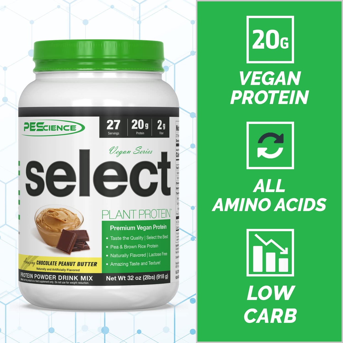 PEScience Select Vegan Plant Based Protein Powder, Vanilla, 27 Serving, Premium Pea and Brown Rice Blend