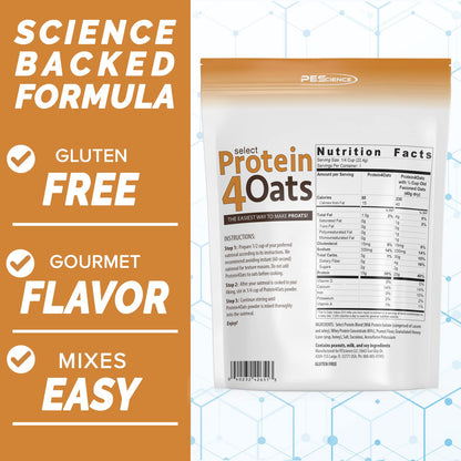 PEScience Select Protein4Oats, Maple and Brown Sugar, 12 Serving, Whey and Casein Blend for Oats and Oatmeal