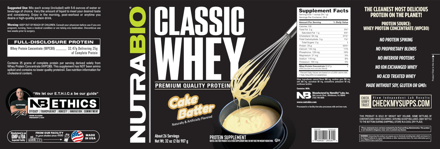 NutraBio Classic Whey Protein Powder- 25G of Protein Per Scoop - Ice Cream Cookie Dream, 2 Pounds