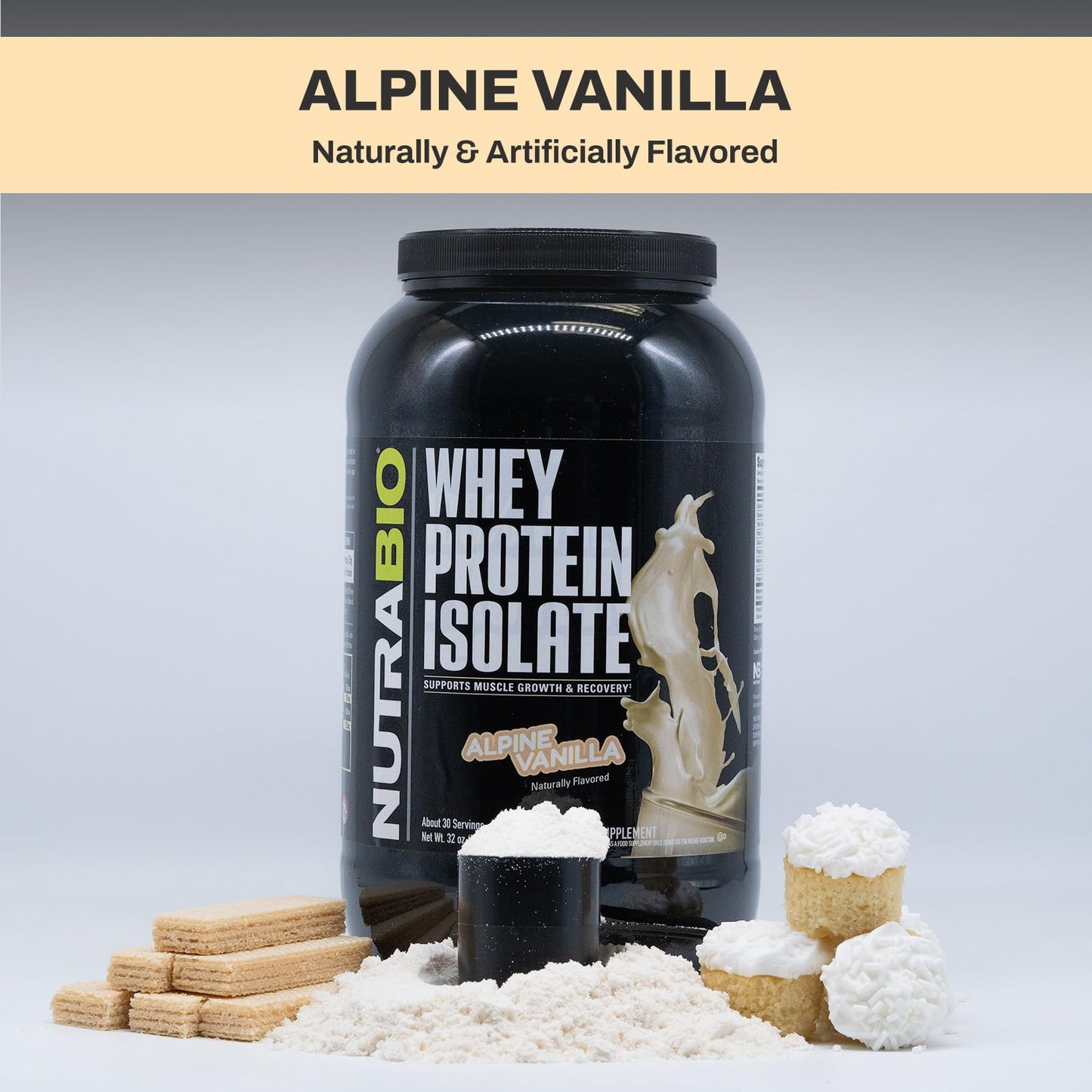 NutraBio Whey Protein Isolate Powder Supplement – 25g of Protein Per Scoop with Complete Amino Acid Profile - Soy and Gluten Free Protein Powder - Zero Fillers and Non-GMO - Alpine Vanilla - 2 Lbs