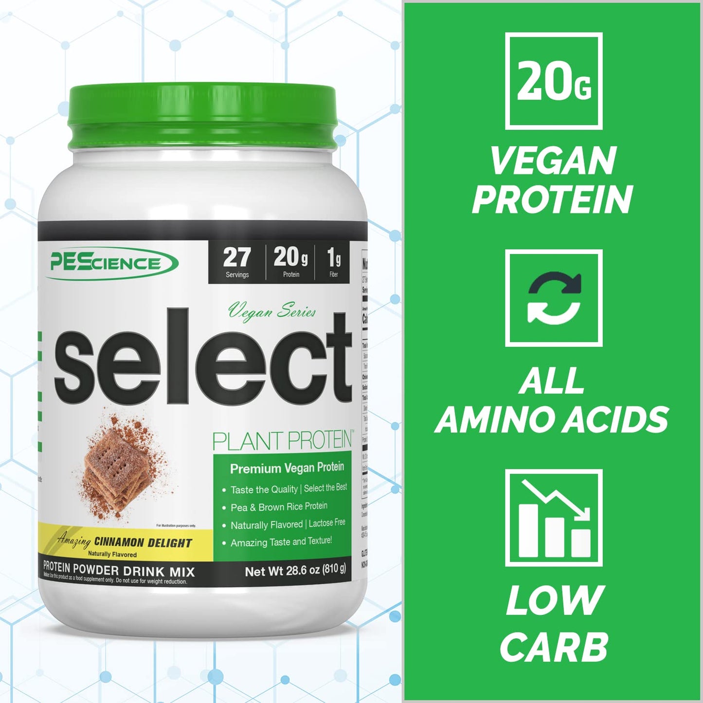 PEScience Select Vegan Plant Based Protein Powder, Vanilla, 27 Serving, Premium Pea and Brown Rice Blend