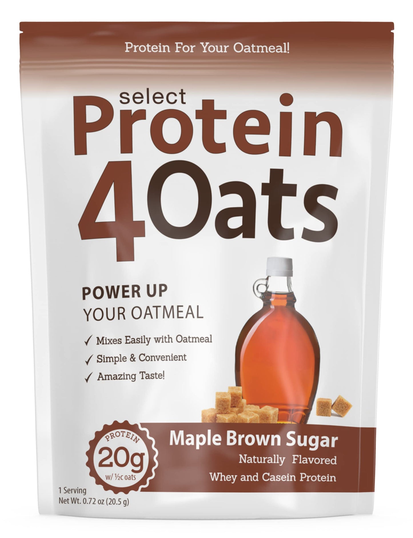 PEScience Select Protein4Oats, Maple and Brown Sugar, 12 Serving, Whey and Casein Blend for Oats and Oatmeal