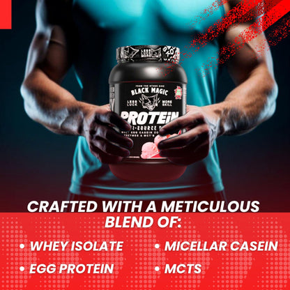 Worldwide Nutrition Bundle: Black Magic Multi-Source Protein Powder Whey, Egg Albumin Enzymes, Micellar Casein & MCTs Muscle Mass Gaining Cinnamon Toast Flavor - 2 LB & Multi-Purpose Keychain