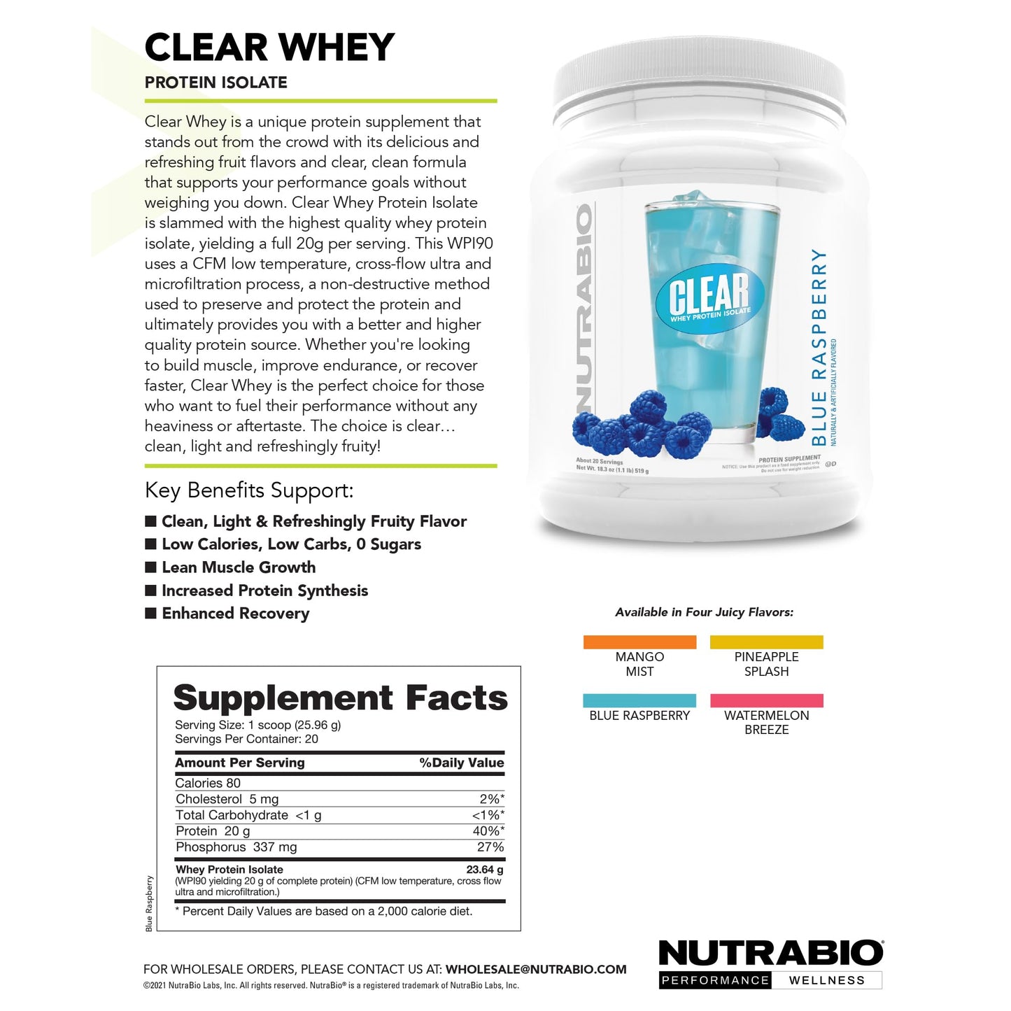 NutraBio Clear Whey Isolate Protein Powder, Delicious & Refreshing Fruit Flavors, Protein Juice, No Milky Taste, No Foam, Zero Sugar, Watermelon Breeze, 20 Servings