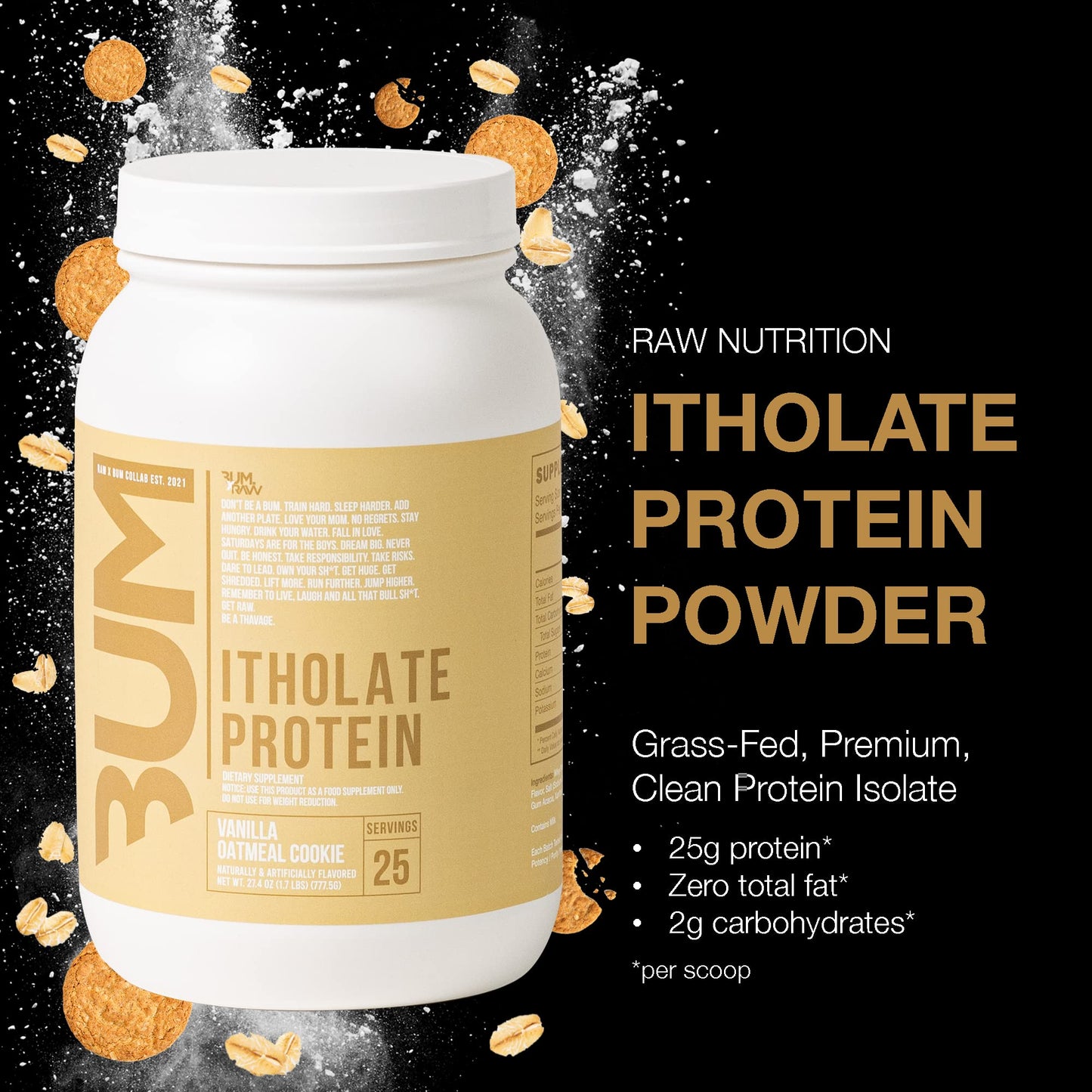 RAW Whey Isolate Protein Powder, Vanilla Oatmeal Cookie (CBUM Itholate Protein) - 100% Grass-Fed Sports Nutrition for Muscle Growth & Recovery - Low-Fat, Low Carb, Naturally Flavored - 25 Servings