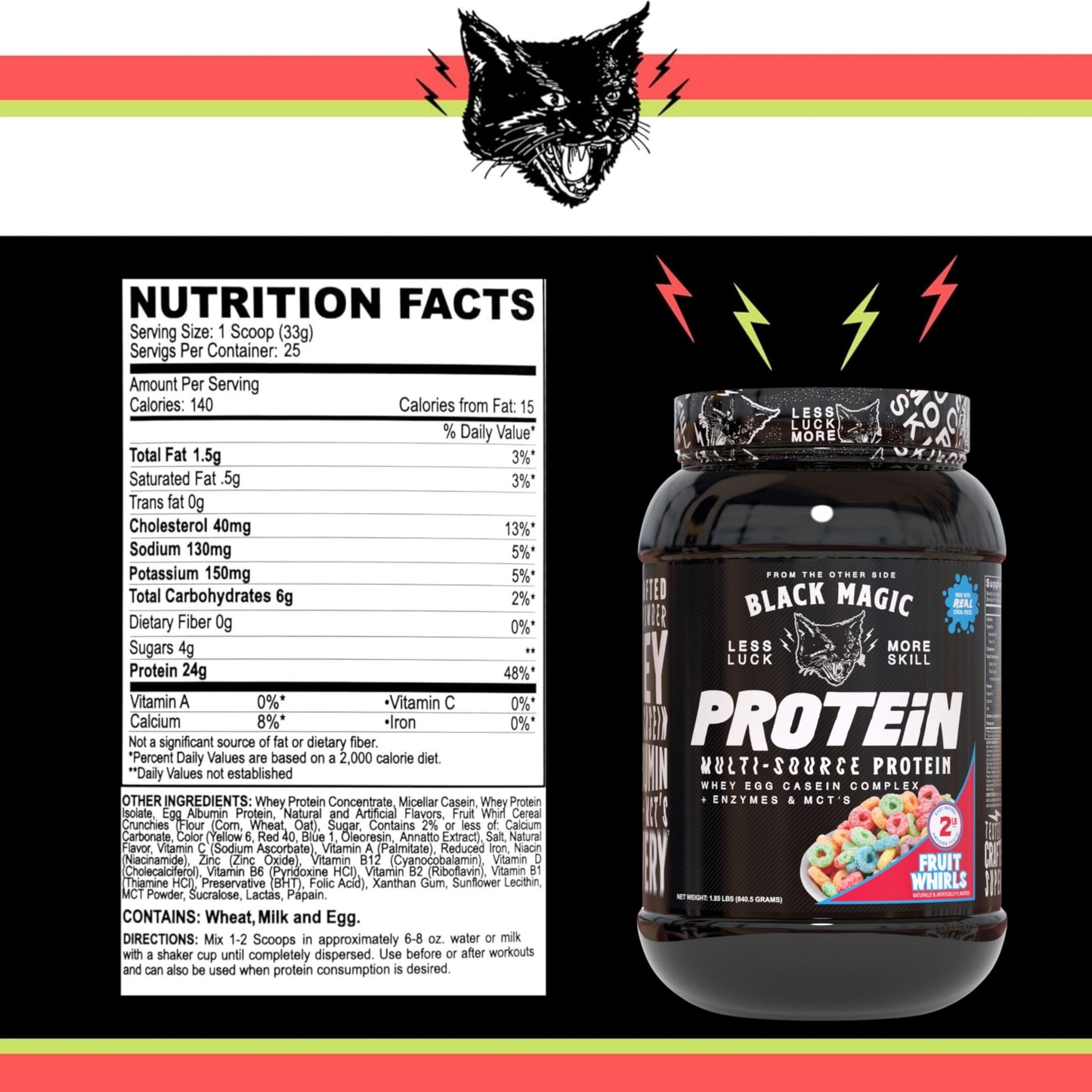 Worldwide Nutrition Bundle: Black Magic Multi-Source Protein Powder Whey, Egg Albumin Enzymes, Micellar Casein & MCTs Muscle Mass Gaining Cinnamon Toast Flavor - 2 LB & Multi-Purpose Keychain