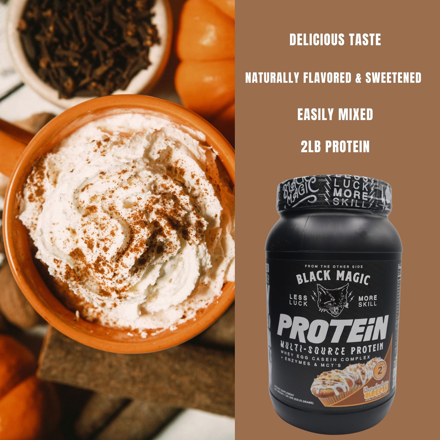 Worldwide Nutrition Bundle: Black Magic Multi-Source Protein Powder Whey, Egg Albumin Enzymes, Micellar Casein & MCTs Muscle Mass Gaining Cinnamon Toast Flavor - 2 LB & Multi-Purpose Keychain