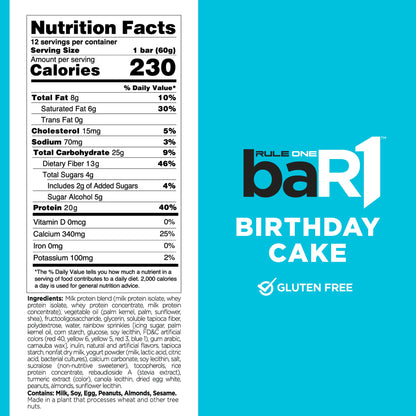 Rule 1 baR1 Crunch Bar - On-The-Go Convenient Protein Snack Bars with 20g Premium Protein, Naturally-Packed with EAAs/BCAAs, Hunger-Filling Fiber (12 Count Box, Fudge Brownie)